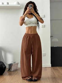 SHEIN Tall CURVE 加大褲子 - 棕色 - 查看 4