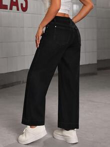 SHEIN PETITE Women's Autumn/Winter Daily Commute Comfortable Thermal Lined Jeans - Black - View 2