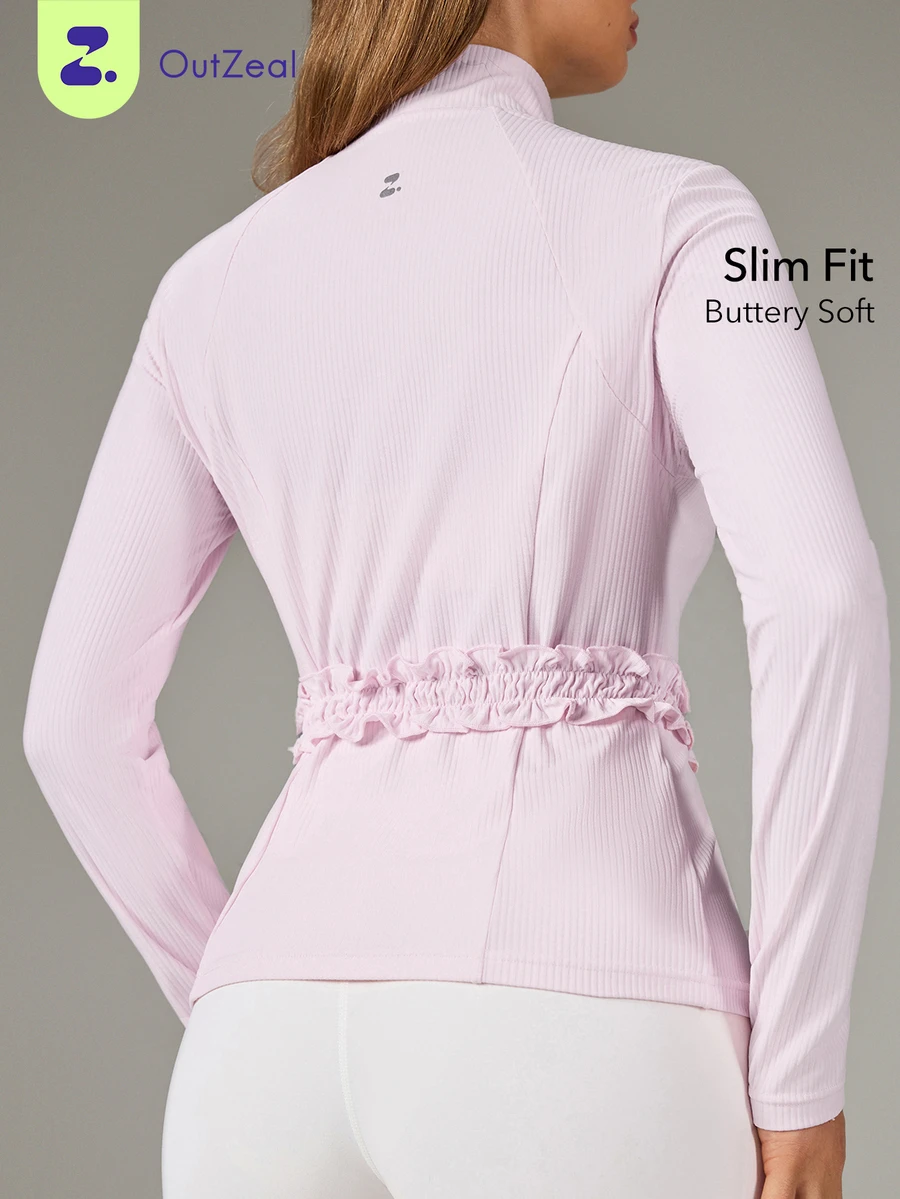 OutZeal Gym Top Women Sports Jacket Yoga Casual Soft Slim Fit Zip Up Active Tops - Pink - View 1