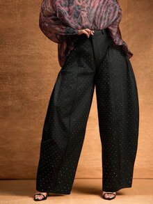 Vixey Women's Minimalist Fashion Rhinestone Loose Long Pants Daily Wear - Black - View 1