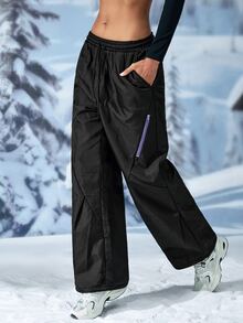 Exploreva Women's Casual Loose Comfortable Drawstring Outdoor Sports Long Pants - Black - View 3