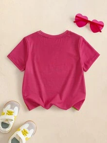SpongeBob SquarePants | SHEIN Young Girl Striped Cartoon Graphic Print Short Sleeve T-Shirt - Pink - View 2