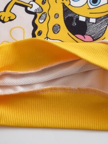 SpongeBob SquarePants | SHEIN 男嬰卡通圖案長袖運動衫與運動長褲休閒日常套裝 - 黃色 - 查看 9