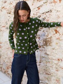 Nöista Women's Polka Dot Casual Versatile Daily Wear Cardigan - Green - View 6