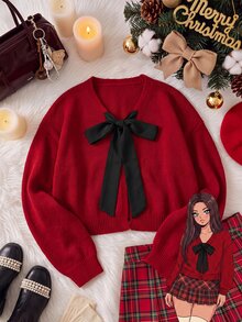 Comfortcana Women's Plus Size Round Neck Long Sleeve Cardigan - Burgundy - View 11