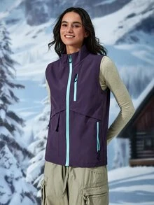 Exploreva Exploreva Women's Outdoor Zipper Pocket Minimalist Vest Jacket - Purple - View 6