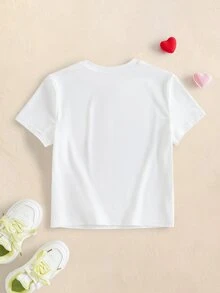 SpongeBob SquarePants | SHEIN Tween Girl Cartoon Print Casual Daily Short Sleeve T-Shirt - White - View 2