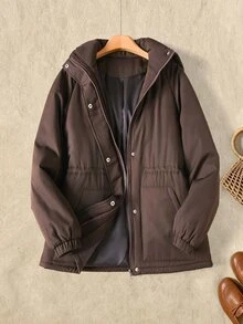Rusticease Women's Solid Color Zipper Casual Versatile Winter Padded Coat - Chocolate Brown - View 1