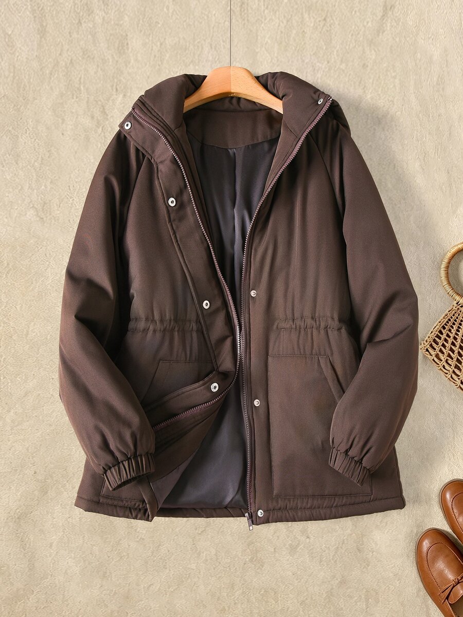 Rusticease Women's Solid Color Zipper Casual Versatile Winter Padded Coat - Chocolate Brown - View 1