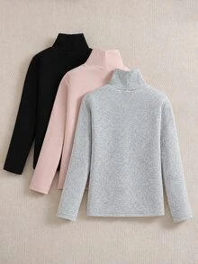 SHEIN Tween女孩款 多功能休閒貓咪印花3件套 高領長袖抓絨內層打底衫T恤 - 彩色 - 查看 2