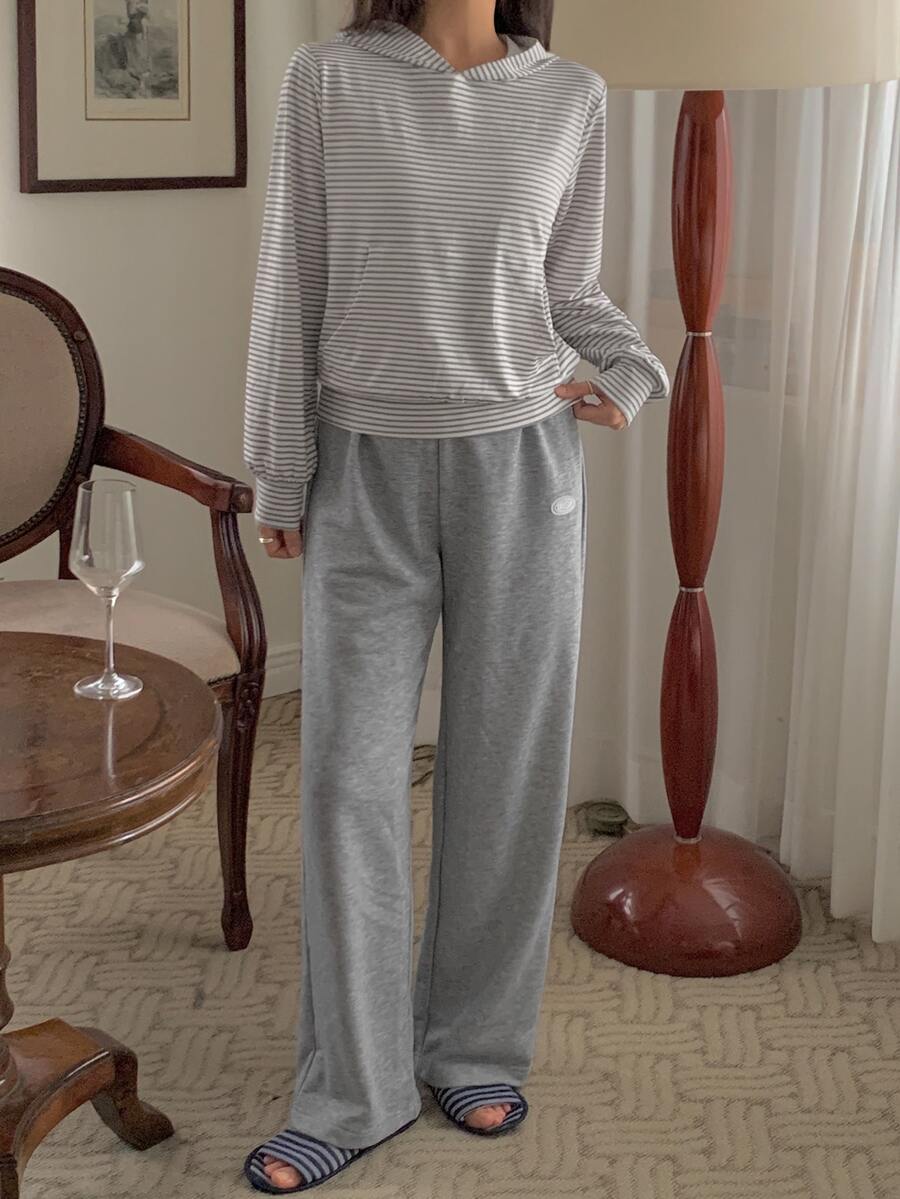 DAZY Women's Striped Long Sleeve Top And Pants Casual Daily Loungewear Set - Grey - View 1