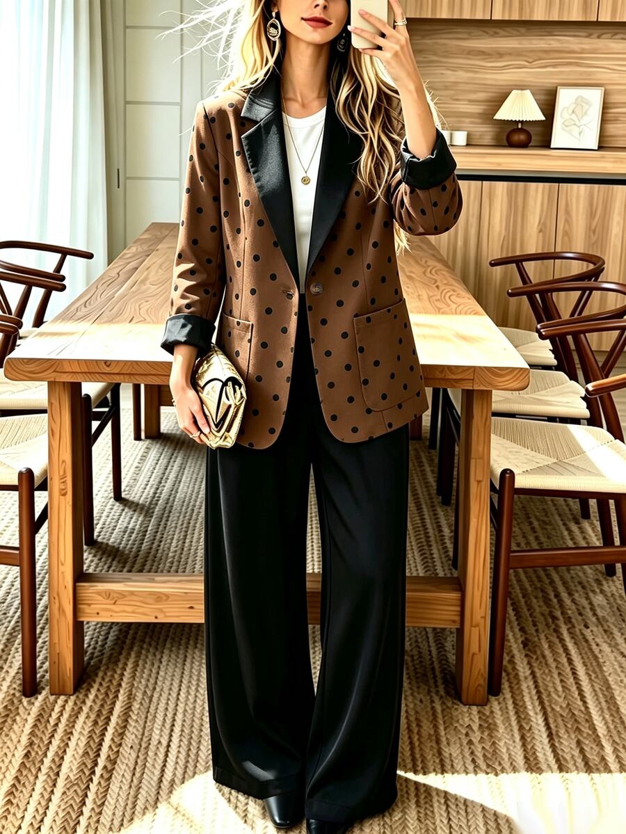 Zayélia Women's Polka Dot Long Sleeve Top And Loose Pants 2 Pieces Set - Multicolor - View 1