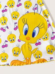 LOONEY TUNES X SHEIN 女款全幅卡通印花時尚可愛細肩帶睡裙 - 白色 - 查看 5
