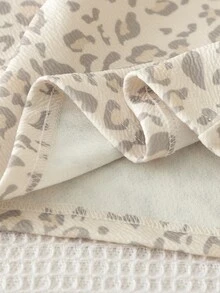 Baby Girls Leopard Polo Wide Leg Pants 2 Pcs Set,Beige Elastic Waistband.Suburban Outings, Shopping, Other Occasions, Spring /Autumn/Winter - Khaki - View 3