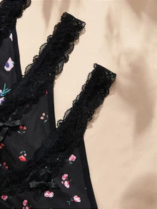 Charlaine Romantic Lace Ditsy Floral Elegant Flower Thong Panties 5pcs Set - Multicolor - View 4
