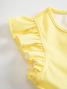 SpongeBob SquarePants | SHEIN Young Girl Cartoon Pattern Pleated Casual Daily Summer Dress - Yellow - View 5