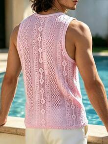 TONEVAULT Men's Solid Color Casual Versatile Daily Wear Top - Pink - View 2