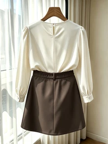 GlowEve CURVE Plus Knot Side Top & Skirt - Apricot - View 2