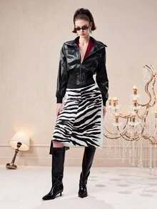 Barévion Women's Zebra Print Black & White Personalized Skirt - Black and White - View 4
