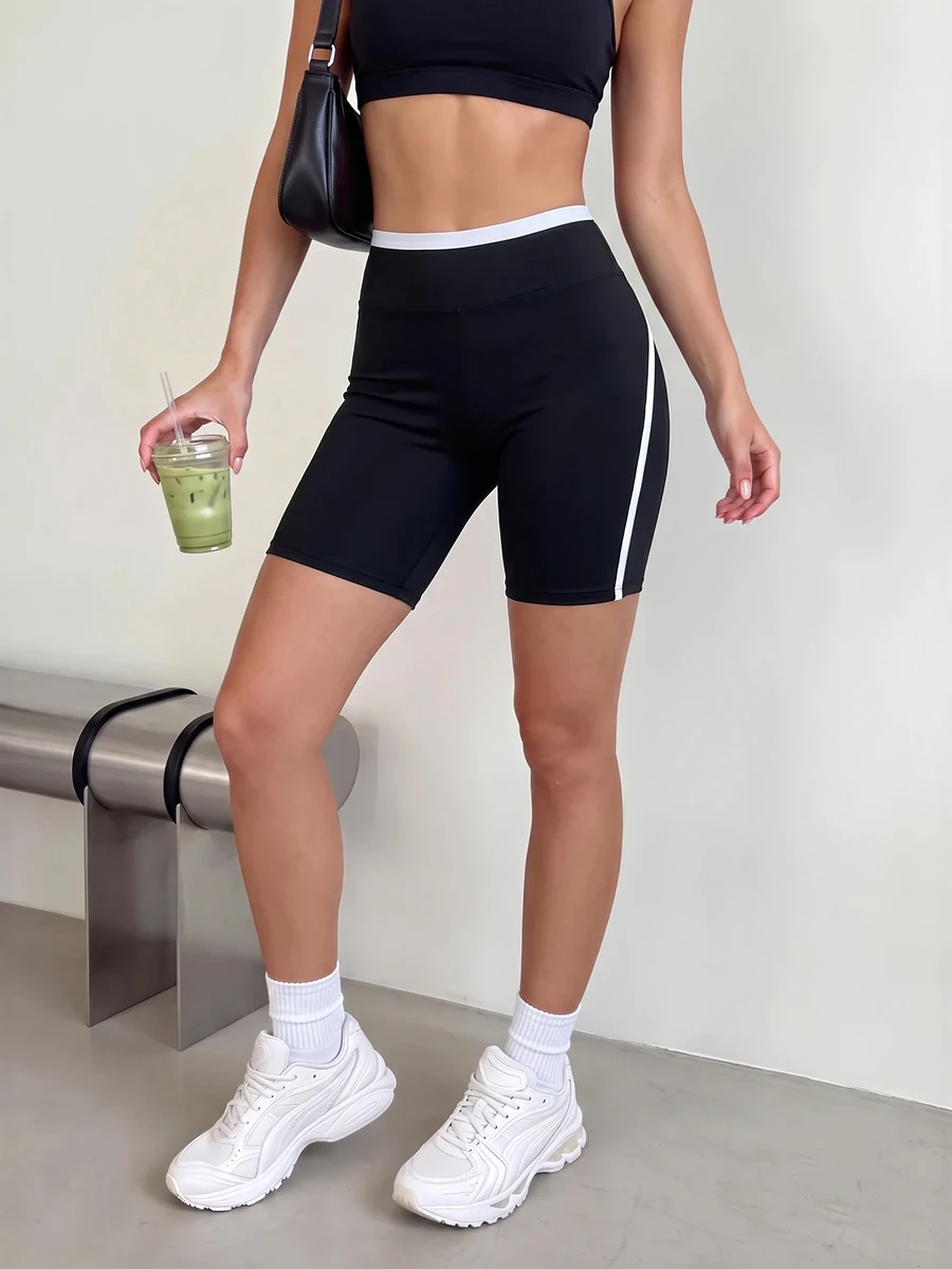 SHEIN Dewbera Women's Casual Vacation Tight Sports Outdoor Solid Color Shorts - Black - View 1