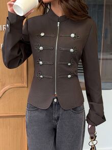 Siren Gaze Women's Zipper Casual Versatile Daily Travel Long Sleeve Jacket - Brown - View 3