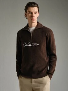 Calmiston 男士字母圖案休閒日常穿著長袖針織衫 - 彩色 - 查看 4