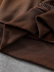 ROMWE MEN Men's Letter Pattern Rhinestone Casual Daily Hoodie Sweatshirt - Coffee Brown - View 7