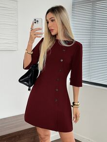 Easowa 女用迷你連身裙 - 酒紅色 - 查看 3