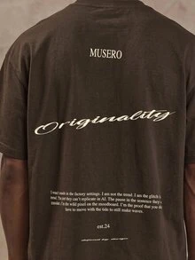 Musero 大尺寸短袖標語文字品牌圖案印花T恤 春夏款 - 巧克力棕 - 查看 5