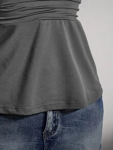 SHEIN ICON 大尺碼掛脖深V領收腰A字露背灰色背心，復古性感優雅Y2K娃娃裝，適合外出夜店夏季穿搭 - 灰色 - 查看 11