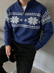 Manfinity Homme 男士休闲长袖保暖套头毛衣，纯色针织保暖内衬毛衣，秋冬季，外出休闲，朋友聚会必备 - 黑色 - 查看 1