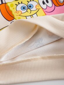 SpongeBob SquarePants | SHEIN Bộ quần áo bé trai họa tiết hoạt hình gồm áo nỉ dài tay và quần nỉ phong cách thường ngày - Màu be - Xem 9