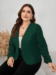 SHEIN Clasi 大尺碼女款純色簡約日常長袖夾克，商務休閒女裝 - 墨綠色 - 查看 8