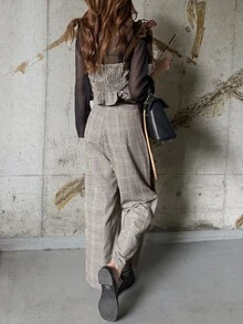 FRIFUL Women's Lace Patchwork Top & Pants Casual Daily Two Pieces Set - Brown - View 6