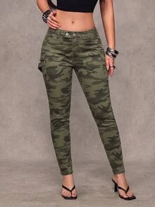 Jeanoix Plus Size Fashionable Camouflage Denim Skinny Jeans - Multicolor - View 3