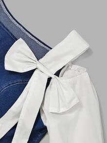 GlowEve CURVE Plus Size Women's Colorblock Casual Daily Denim Top - Blue - View 6