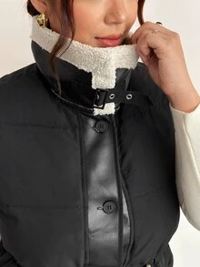 Firerie Plus Size Women Contrast Color Casual Daily Wear Winter Cotton Padded Vest - Black - View 11