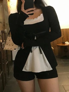 Dazy Plus Colorblock Patchwork Fitted Long Sleeve Asymmetrical Design Black Spring Autumn New T-Shirt - Black - View 2