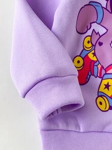 SHEIN X Care Bears 2件組兒童小女孩休閒百搭彩色卡通圖案圓領寬鬆長袖套頭上衣與長褲套裝，適合日常穿著、秋冬室內攝影、運動、節慶、生日、開學季 - 紫色 - 查看 5