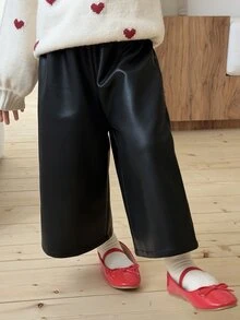 DAZY Baby Girls Daily Fashion Solid Color Minimalist Loose Wide Leg Long Pants - Black - View 9