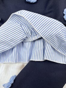 SHEIN 女嬰針織可愛3D花朵拼接編織條紋荷葉邊休閒衛衣與長褲兩件套 - 彩色 - 查看 2