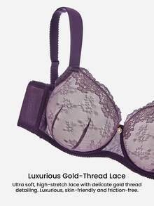 LUVLETTE Plus Halloween Full Coverage Breathable Underwire Sexy Unlined Sequined Glam Lace Elegance Lingerie Lounge Curve Intimates Minimizer Purple Bra - Purple - View 7