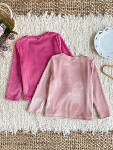 5pcs Randomly Sent 2pcs Autumn/Winter Girls Soft Comfortable Double-Sided Vertical Striped Fleece Pink Deep Pink Khaki Purple Black Multi-Color Randomly Sent Soft Comfortable Simple Long Sleeve Tops 2pcs Set Can Be Worn As Inner Layer Or Outerwear - Multicolor - View 2
