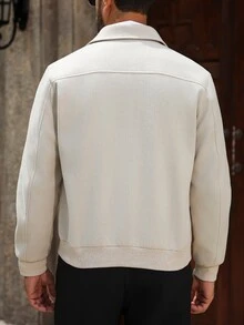 Manfinity Homme 男士 2026 春夏卡其色領口拉鍊哈靈頓夾克，透氣棉質面料修身版型 - 杏色 - 查看 2
