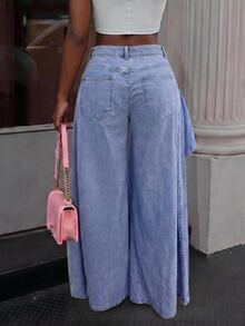 SHEIN Tall Women's Mid-Waist Casual Daily Denim Jeans With Pocket And Button - Blue - View 7