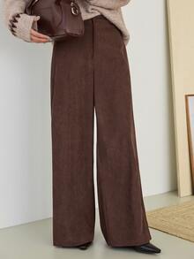 Dazy-Less Solid Cord High Waist Wide Leg Pants - Brown - View 3