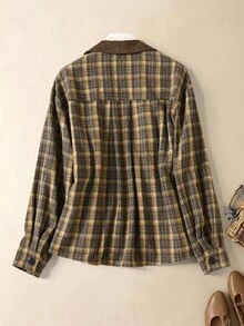 Rusticease Women's Street Fashion Plaid Button Long Sleeve Jacket - Multicolor - View 2