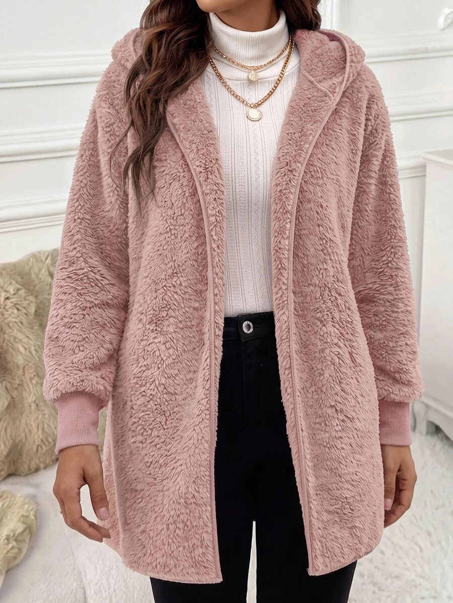 SHEIN Clasi 女款連帽長袖標準版休閒夾克 - 藕粉色 - 查看 1
