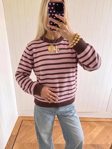SHEIN EZwear 海外長袖寬鬆草莓巧克力條紋女款毛衣，秋季毛衣，適合日常通勤、派對、秋冬春夏、聖誕節、新年、感恩節、派對、婚禮、海灘、畢業典禮、優雅、外出、約會、通勤、情人節、度假、Y2K、畢業典禮等場合 - 彩色 - 查看 3
