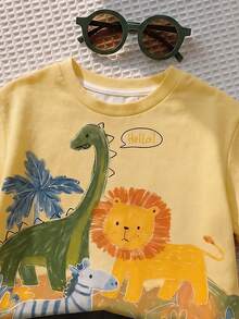 SHEIN 男嬰休閒極簡卡通圖案短袖上衣，適合春夏穿著 - 彩色 - 查看 5